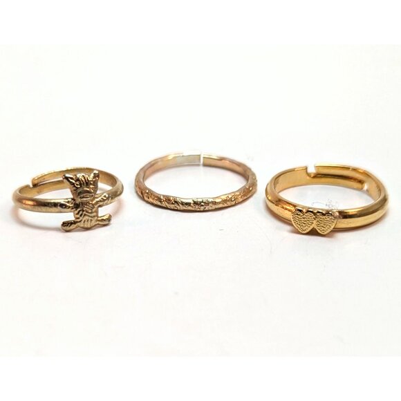 Vintage 90s Toe Rings Set of 3 Gold Metal Hearts Teddy Bear Cute Kawaii Boho Y2K - Picture 1 of 1